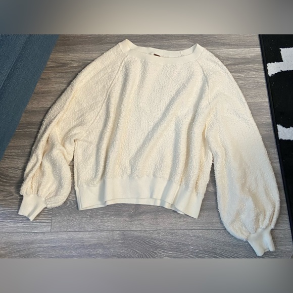 NWOT Free People Bone Color Sweater Terry Cloth Popcorn Knit Long Sleeve Top S/P - Picture 10 of 12